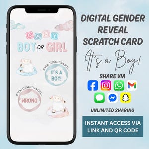 Gender Reveal Virtuelle Rubbelkarte | Digitale Rubbelkarte Junge | Geschlecht offenbaren Idee | Fernmitteilung des Geschlechts | Junge offenbaren