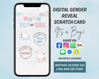 à gratter virtuelle « Gender Reveal » | à gratter numérique Boy | Idée de révélation de genre | Annonce interurbaine sur le genre | Garçon Révéler