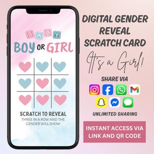 à gratter virtuelle « Gender Reveal » | Carte à gratter numérique Girl | Idée de révélation de genre | Annonce numérique sur le genre | C'est une fille | Fille révélée