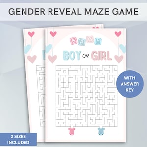 Juego de laberinto de revelación de género imprimible / Laberinto de revelación de género / Juegos de revelación de género en azul y rosa / Anuncio de género de niño o niña