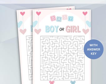 Printable Gender Reveal Puzzle Maze Game | Gender Reveal Labyrinth | Blue And Pink Gender Reveal Games | Boy or Girl Gender Announcement