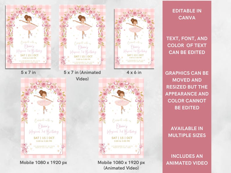 Pink Ballet Birthday Invitation for Girls | Ballerina Party Invite ...