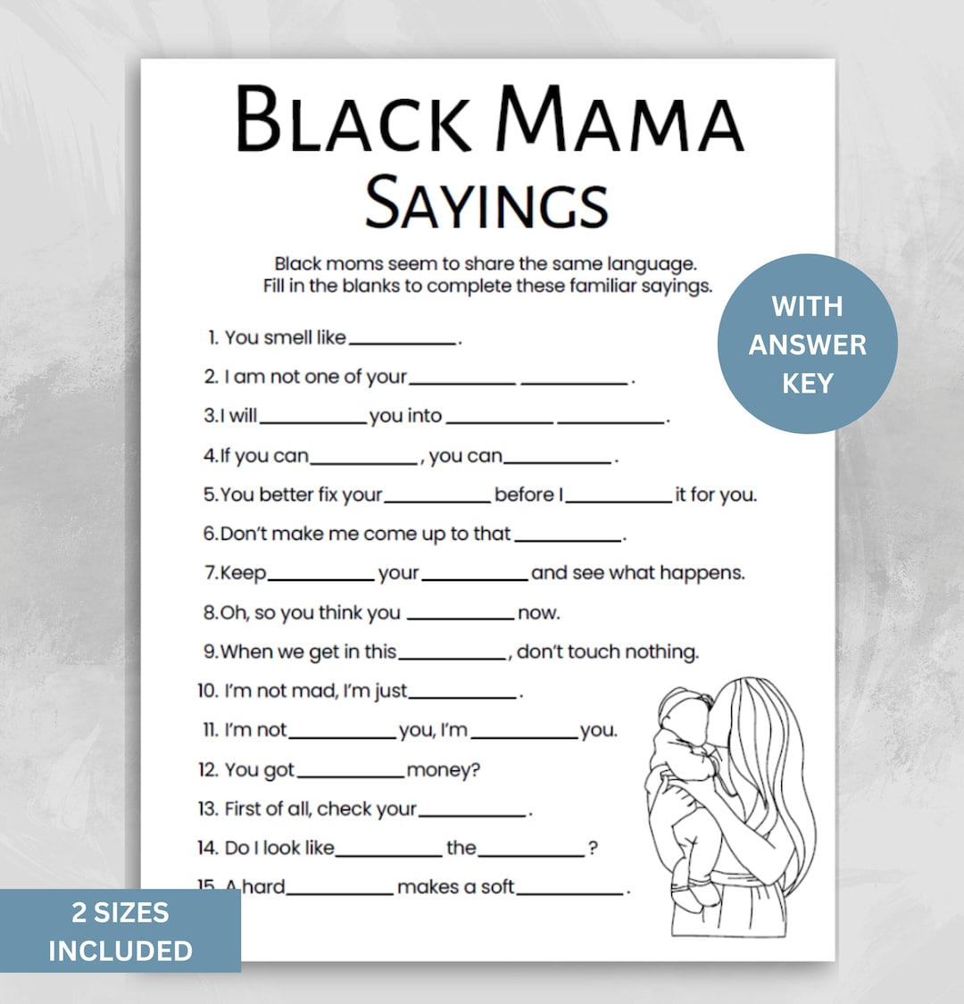 Black Mama Sayings Game | Black Baby Shower Game | Black Mama Sayings ...