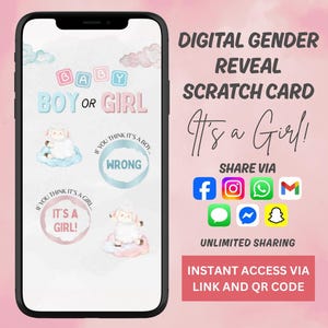 Cartão virtual para revelação do sexo do bebê | Cartão digital para menina | Ideia para revelação do sexo do bebê | Anúncio digital do sexo do bebê | É uma menina | Revelação da menina