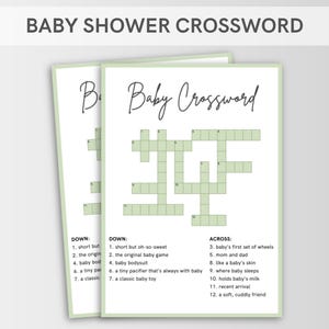 Printable Baby Shower Crossword Game | Baby Crossword Game | Green Baby Shower Games | Forest Baby Shower Games | Jungle Baby Shower Games
