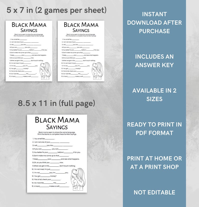 Black Mama Sayings Game | Black Baby Shower Game | Black Mama Sayings ...