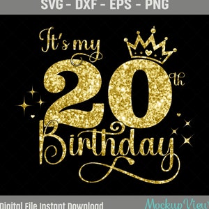 It's My 20e verjaardag SVG, 20 jaar oud feestvarken svg, 20 jaar oude gelukkige verjaardag knippen, eps, dxf, svg, png-bestanden