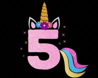 Unicorn 5 Birthday Girl Svg, Fifth Birthday Baby Girl Svg, 5 Years Old Unicorn Birthday Svg , 5th Birthday Unicorn Svg Dxf Png Eps Cutting