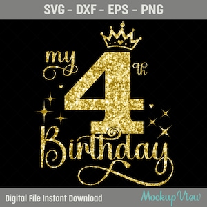 Mijn 4e verjaardag SVG, 4 jaar oud feestvarken svg, 4 jaar oude gelukkige verjaardag knippen, eps, dxf, svg, png-bestanden
