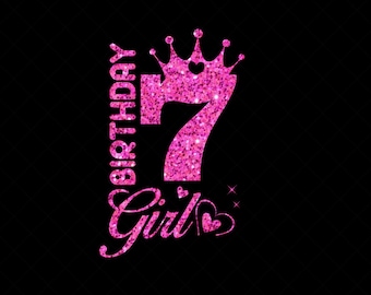 7th Birthday SVG, 7 Years Old Birthday Girl svg, Birthday Party Decoration Crown, 7 svg, Eps, Dxf, Svg, Png Files