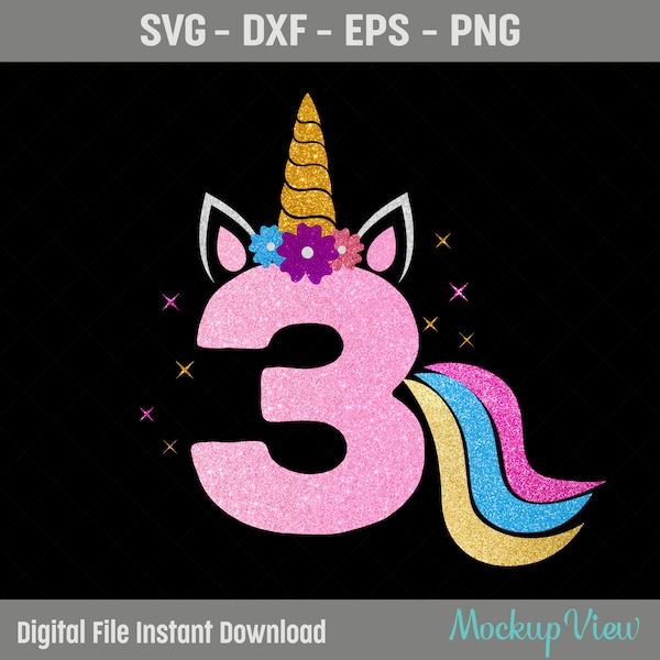 Unicorn 3 Birthday Girl Svg, Third Birthday Baby Girl Svg, 3 Years Old Unicorn Birthday Svg , 3rd Birthday Unicorn Svg Dxf Png Eps Cutting