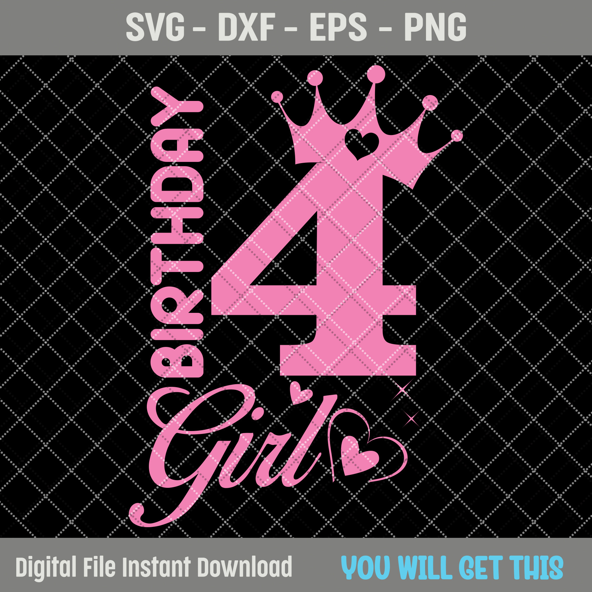 4th Birthday SVG, 4 Years Old Birthday Girl Svg, Birthday