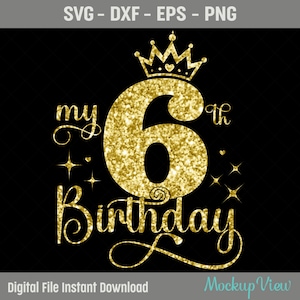 Mijn 6e verjaardag SVG, 6 jaar oud feestvarken svg, 6 jaar oude gelukkige verjaardag knippen, eps, dxf, svg, png-bestanden