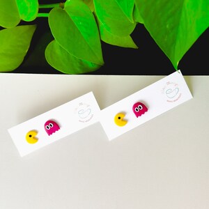 Packman stud earrings, cute gift for her, handmade, perfect gift for valentine’s day