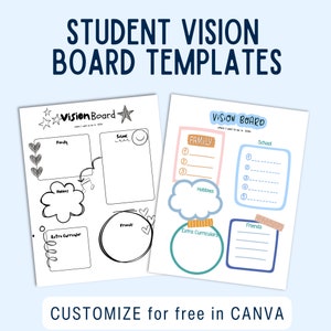 Student Vision Board Templates, Student Vision Board Kit, Student Goal Setting, College Vision Setting Party, College Vision Board Party
