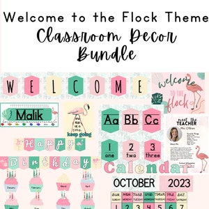 Flamingo Classroom Decor Bundle, Welcome to the Flock Printable Classroom Decor Bundle, Tropical Flamingo Elementary Classroom Decor Bundle