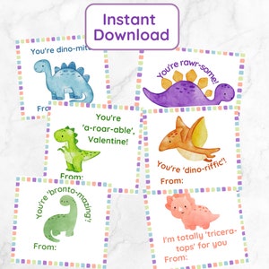 Cartes imprimables de Saint-Valentin dinosaures, cartes de Saint-Valentin enfants, cartes de Saint-Valentin pour l'école, cartes de Saint-Valentin pour la garderie