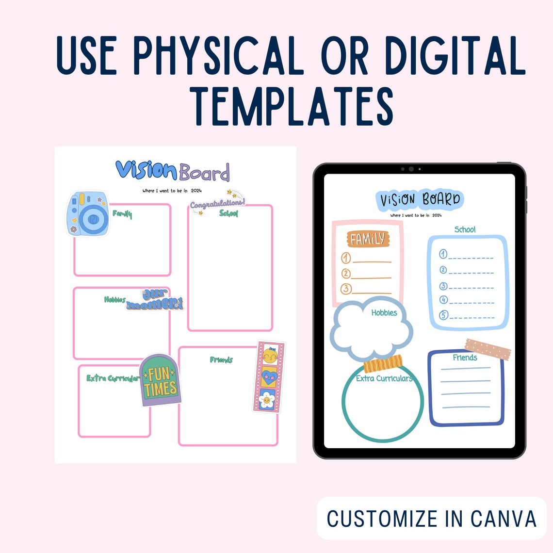 Student Vision Board Templates, Student Vision Board Kit, Student Goal ...