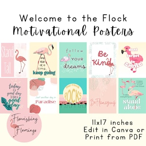 Flamingo Theme Classroom Posters 11x17 inches, Welcome to the Flock Classroom Motivational Posters Bundle, Flamingo Classroom Decor Bundle