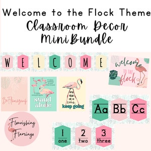 Flamingo Theme Classroom Decor Bundle, Welcome to the Flock Classroom Decor Mini Bundle, Tropical Flamingo Classroom Inspo Teacher Printable