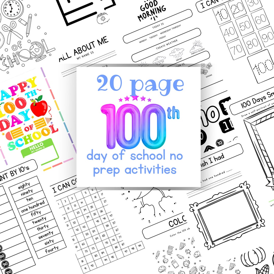 100th Day of School No Prep Activities, 100th Day of School Prek