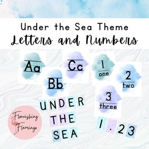 Decoración de aula bajo el mar: letras y números en acuarela, alfabeto en acuarela, alfabeto con temática oceánica, letras en acuarela para el aula