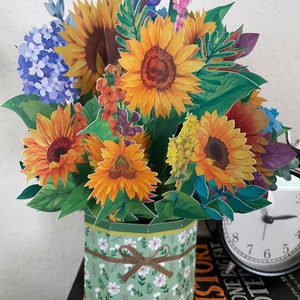 Cartão de buquê de flores, cartão de buquê de flores pop-up 3D