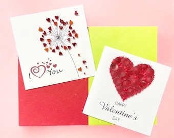 Handmade Quilling Valentine Card with “I Love You” – Dandelion Heart Paper Art, Romantic Anniversary Gift