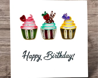 Handmade Quilled Birthday Card: Cupcake & Gift Box Design