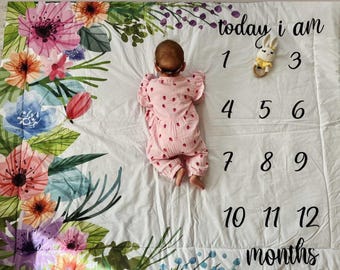 Alfombra de juego de algodón orgánico para bebé - Alfombra floral para hitos, regalo para recién nacidos
