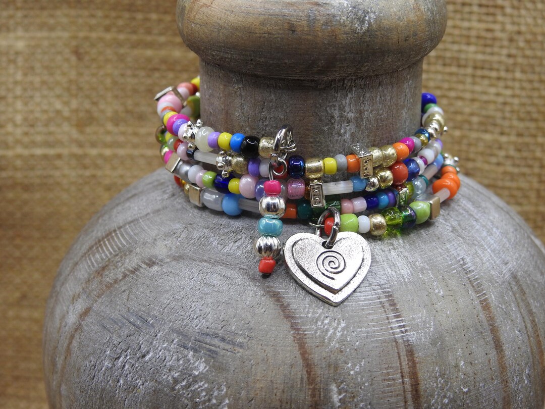 Multicolor Glass Seed Bead Memory Wire Bracelet--small - Etsy