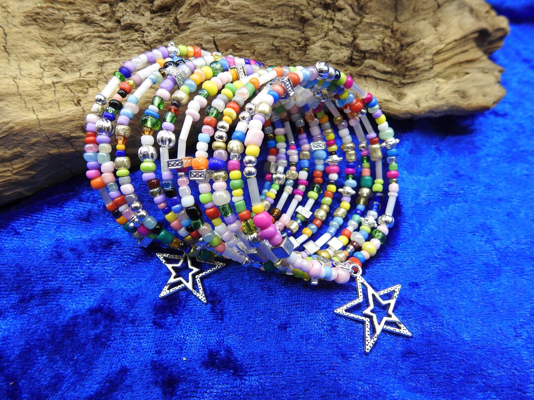 Multicolored Glass Seed Bead Memory Wire Bracelet - Etsy