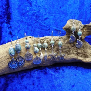 Blue/Green Terra Agate Ocean Themed Pierced Earrings--Choice of Color and Charm Design