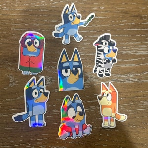 Bluey Sticker Set/ Plain and Vinyl Options/ Hand drawn designs/ Bluey