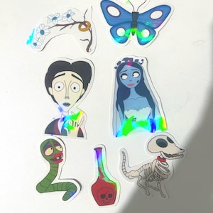 Corpse Bride Sticker Set/ Plain and Vinyl Options/Hand made designs/Tim Burton