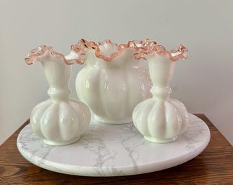 Fenton Pastel Pink Fenton Milk Glass Hobnail Trumpet Vase