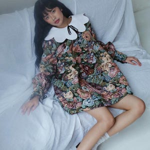 sachin and babi light blue dress Black Cotton Babydoll Dress, Oversized Collar Velvet Mini Dress