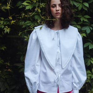 White Women Blouse - White Cotton Shirt for Women - Big Collar Shirt - Casual Loose Soft Cotton Blouses - White Cotton Top