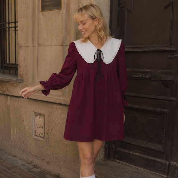 burgundy babydoll dress Romantic Mini Dress Summer Outfit Women Long Sleeve Dress European Fashion Style Retro Femine Cloths Clothes. Clothes: DRESSES Size:Ivory Sparkle & Shine Old Formal gown neck with ruffle trim