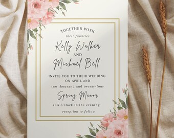 Floral Wedding Invitation | Pink Rose Flower Invitation Download | Wedding Invite Template | Digital Wedding Template | Digital Template