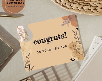 Congrats On Your New Job, Card for New Job, Congratulations, New Career, New Job Gift, Greeting Card, Printable, Instant Download