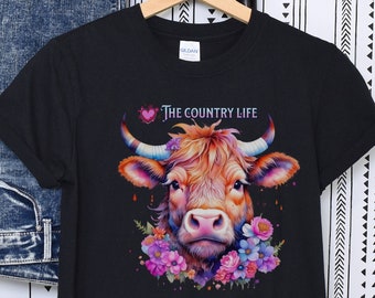 Love the Country life Cattle cow head loving the country life in pink flowers cow head print gift for her cowgirl gift country girl shirt