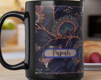 Indonesian Papah Floral Mug, 15oz | Batik-Inspired Flower Coffee Cup