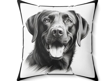 Black Lab Pillow: Spun Polyester, Double-Sided Print