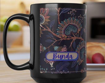 Indonesian Bunda Mother Nationality Mug 15oz Black | Floral Accent