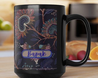 Indonesian Father Bapak mug | Black Mug floral pattern 15 oz