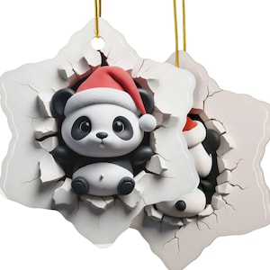 Ceramic Ornaments, Panda Bear Ornament, Double-Sided Decoration, Christmas Tree Decor, Funny Holiday Gift, Stocking Stuffer