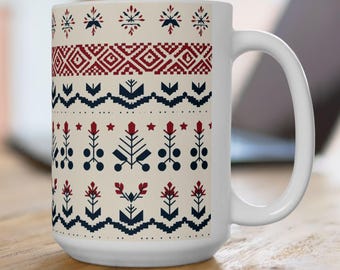 Winter Floral Ceramic Mug: Festive Coffee Cup, Cozy Drinkware