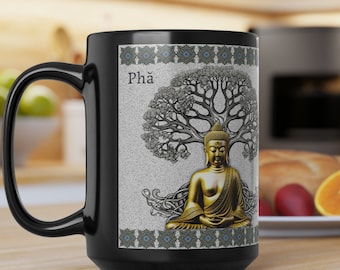 Thai Father Black Mug, 15oz Thailand inspired design for Dad Thai nationality Birthday gift Fathers Day gift Thai mug