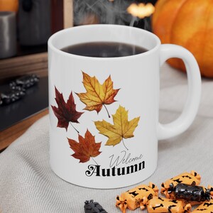 Fall coffee mug coffee tea or hot choclate Fall leaves ceramic mug Fall Autumn gift for him Welcome Autumn for kitchen decor design